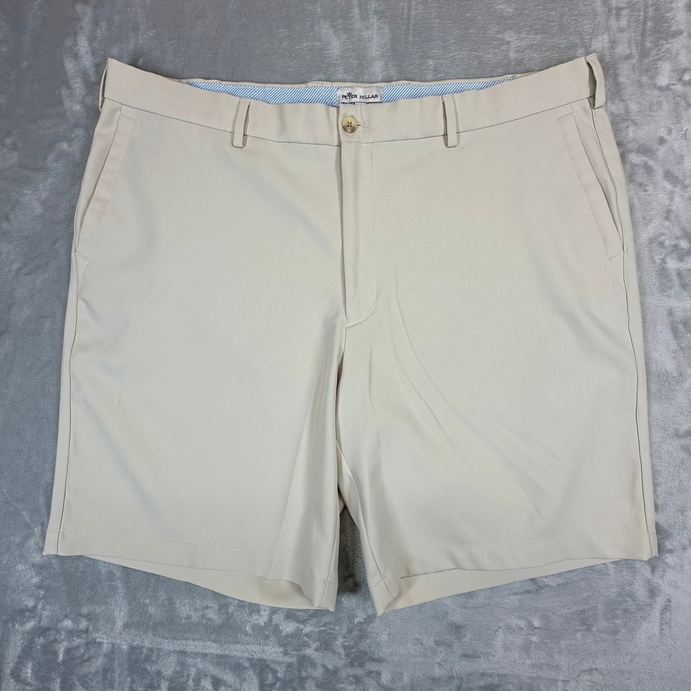 Peter Millar Shorts Mens 40 Beige Performance Golf Flat Front Stretch Active